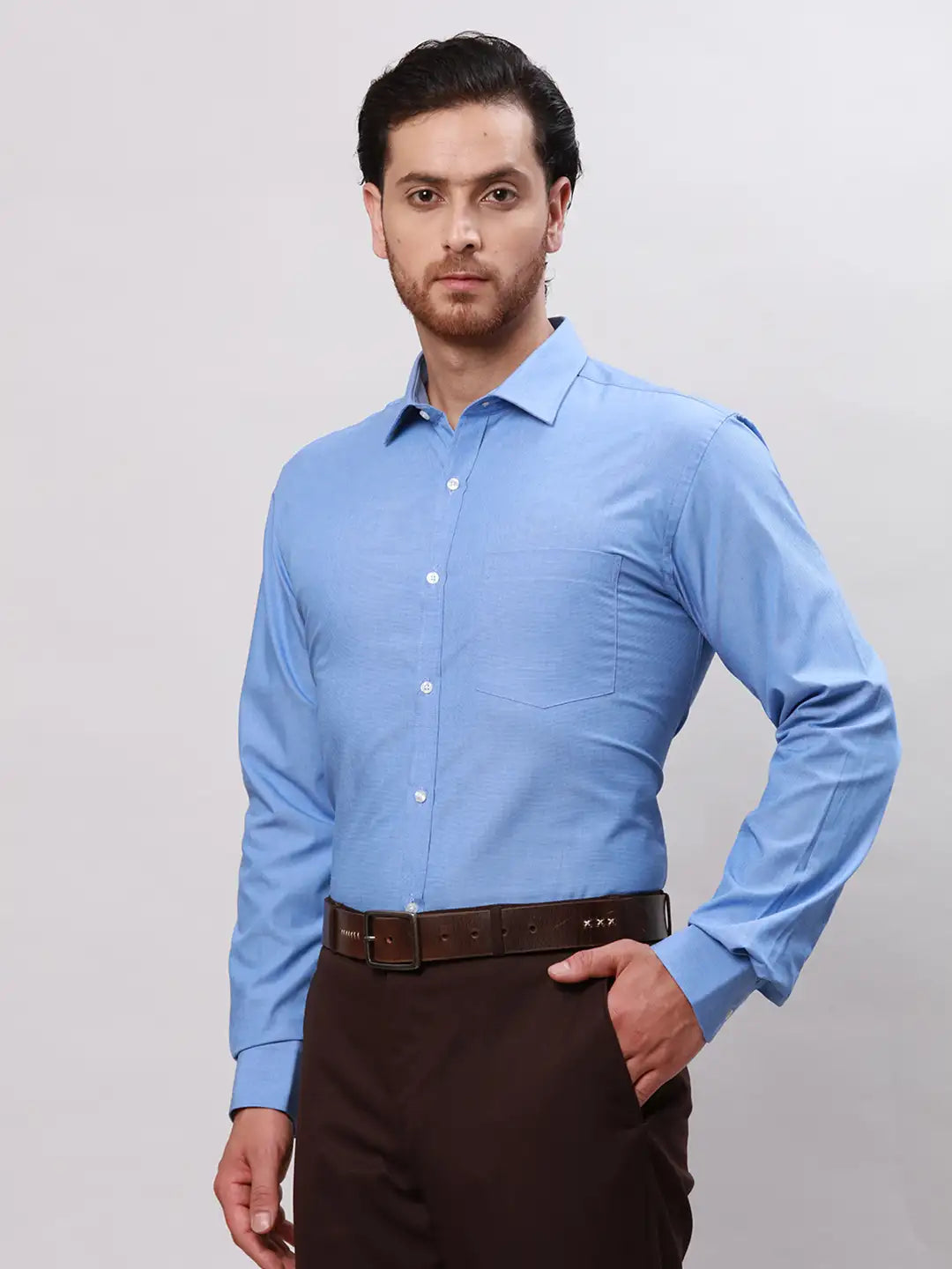 Men Grey Slim Fit Fil-A-Fil Cotton Shirts