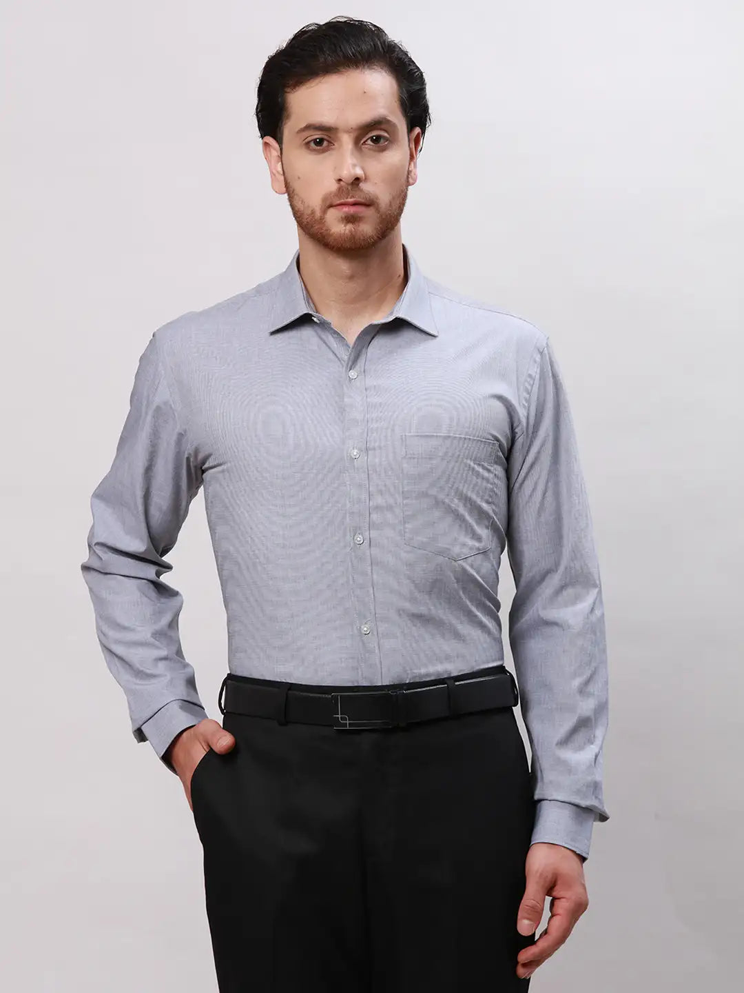 Men Grey Super Slim Fit Solid Polyester Blend Trouser