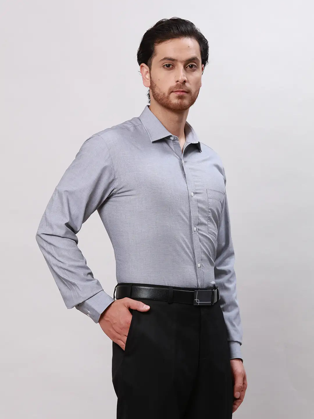 Men Grey Super Slim Fit Solid Polyester Blend Trouser