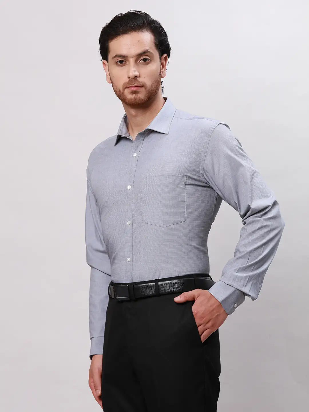 Men Grey Super Slim Fit Solid Polyester Blend Trouser