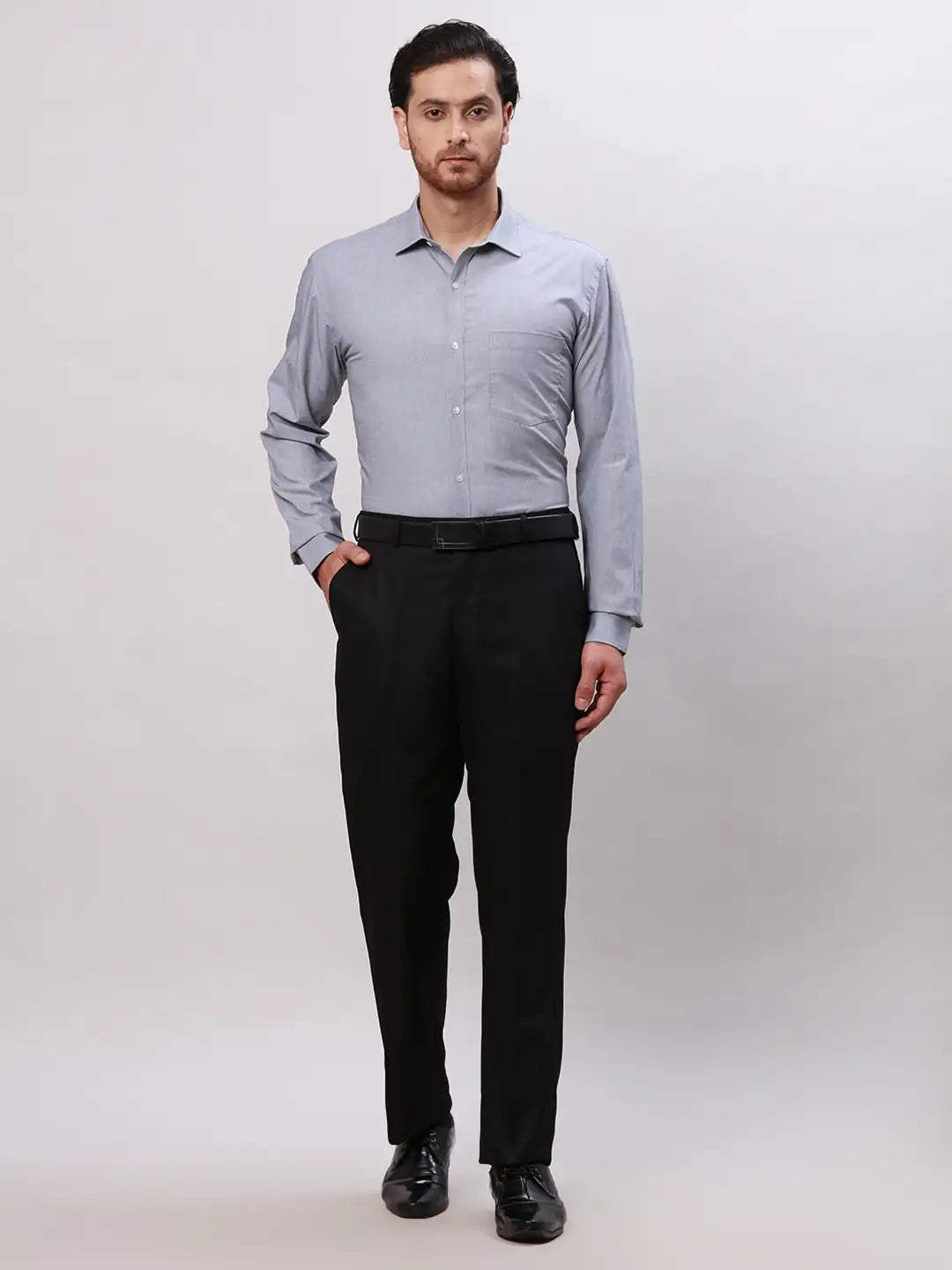 Men Grey Super Slim Fit Solid Polyester Blend Trouser