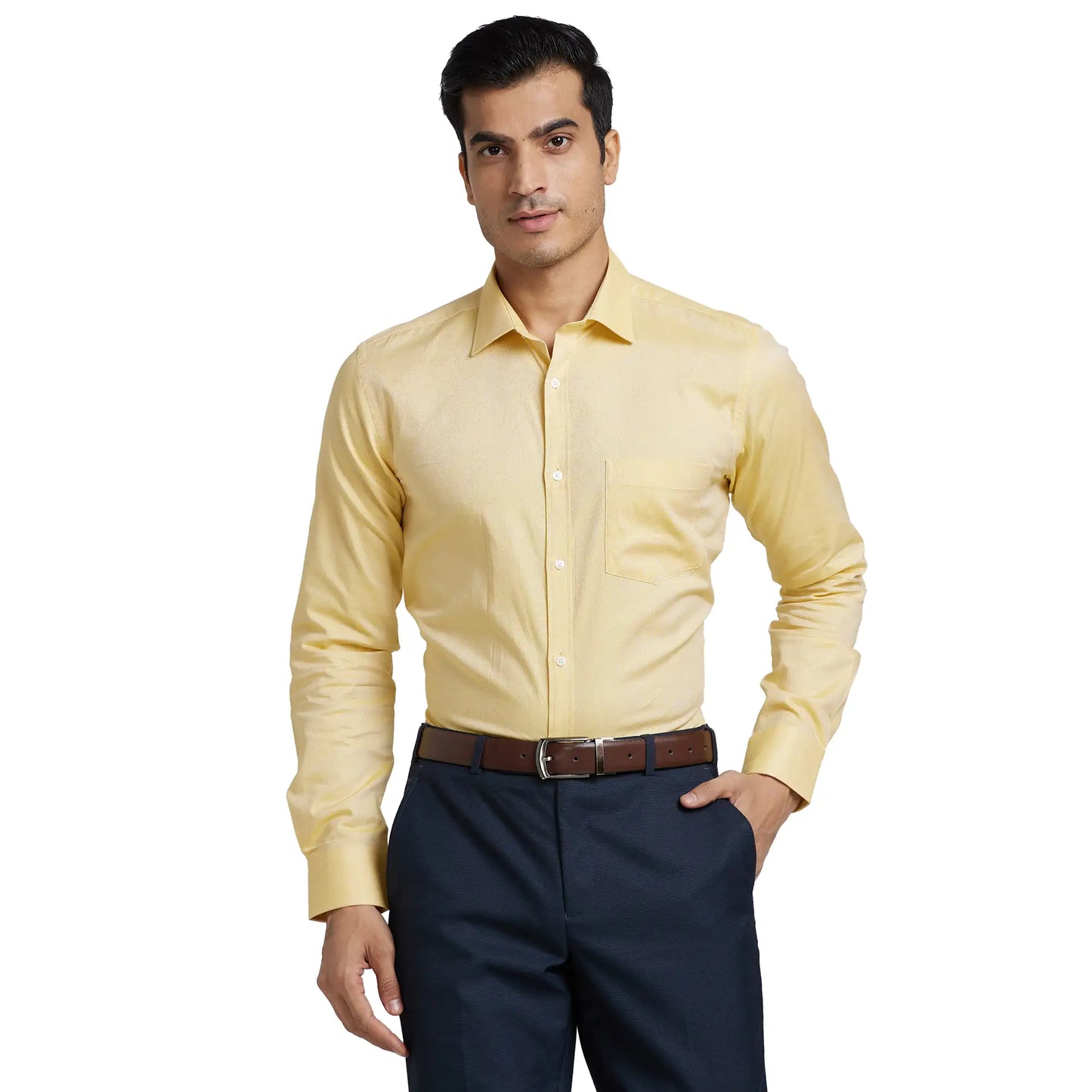 Men Slim Fit Light Fawn Shirt