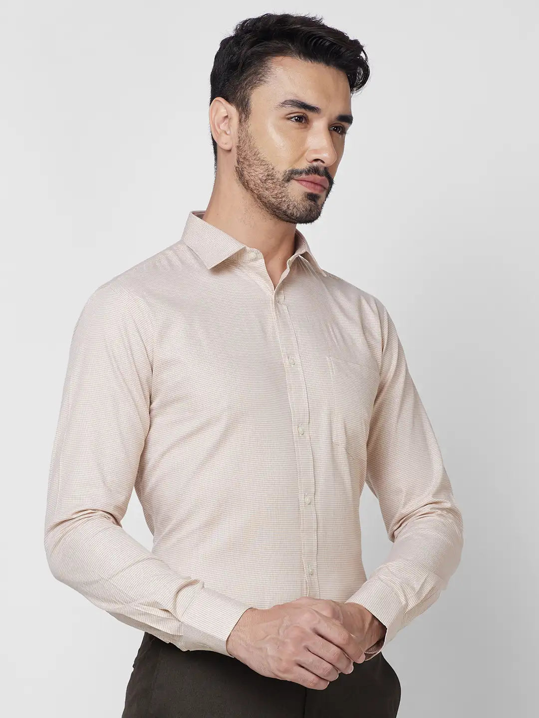 Park Avenue Men Grey Structure Slim Fit Cotton Shirt