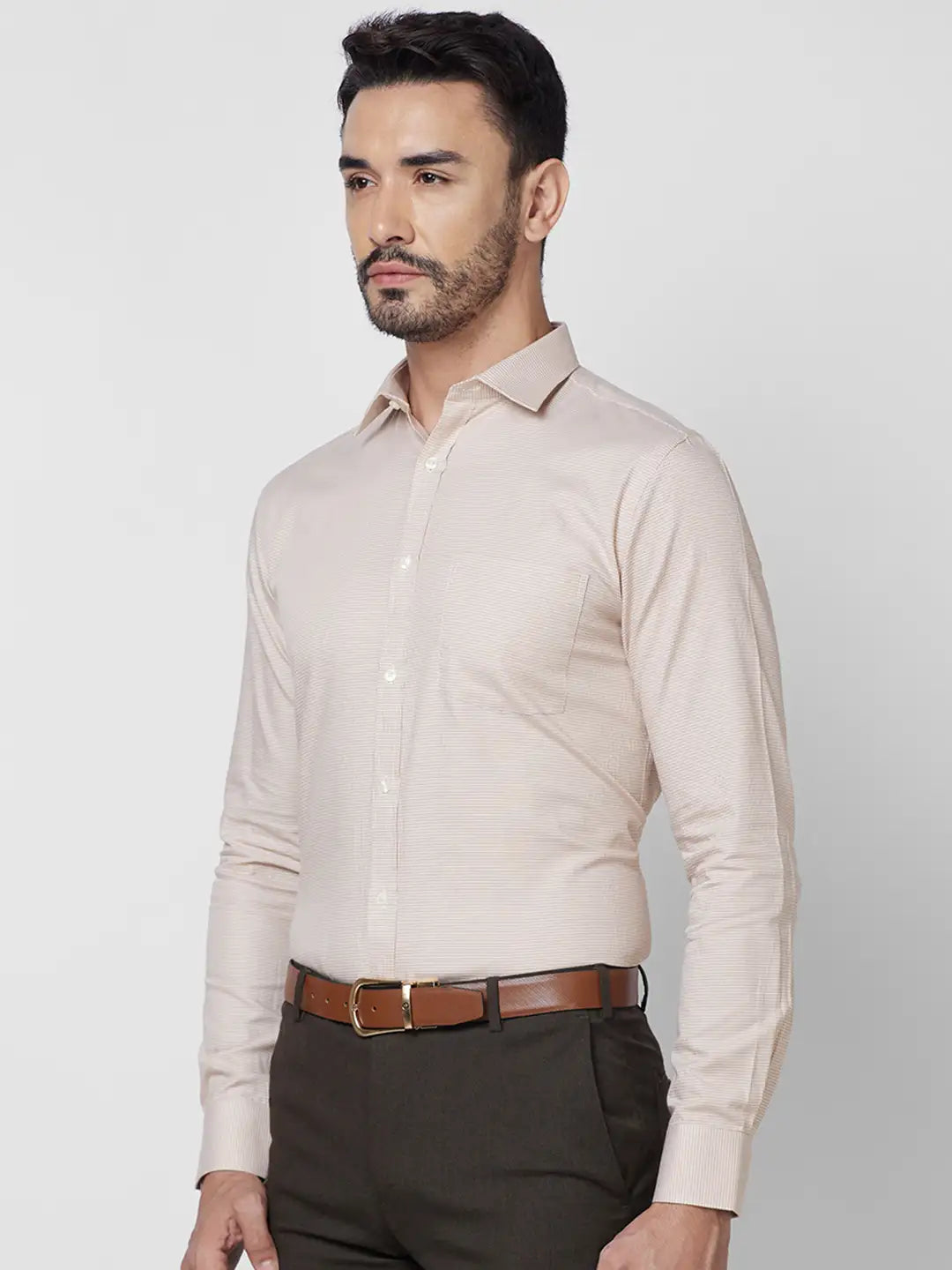 Park Avenue Men Grey Structure Slim Fit Cotton Shirt