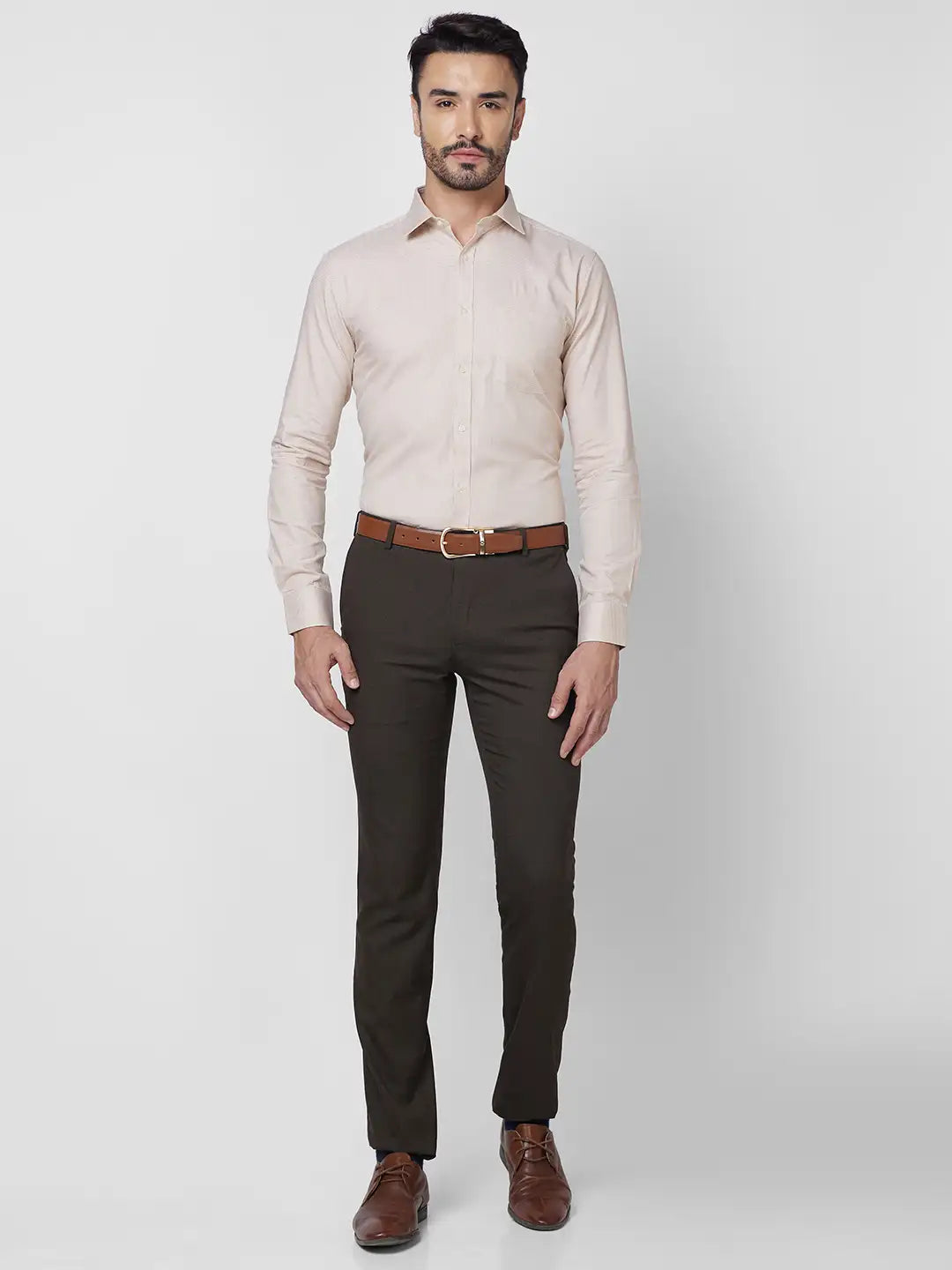 Park Avenue Men Grey Structure Slim Fit Cotton Shirt