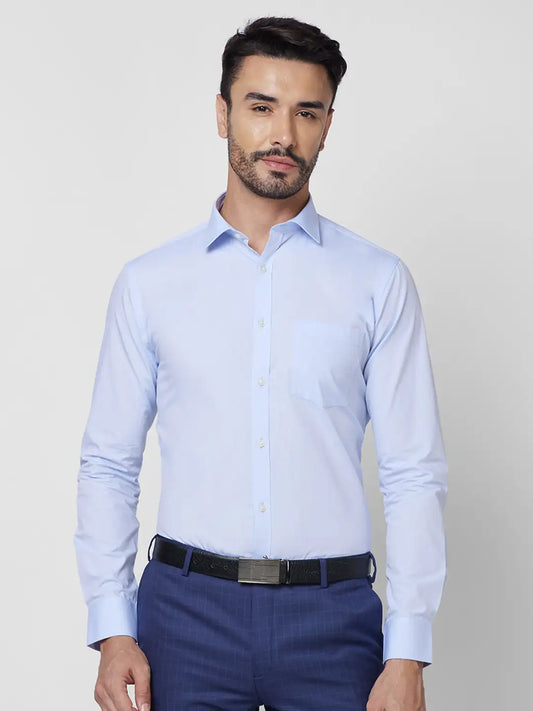 Park Avenue Men Blue Solid Slim Fit Cotton Shirt