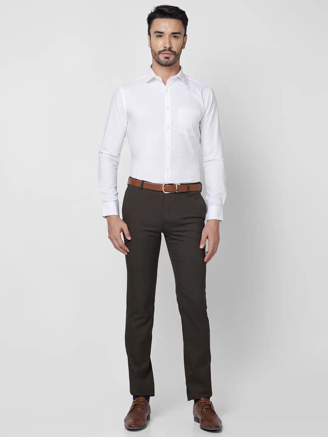 Park Avenue Men Blue Solid Slim Fit Cotton Blend Shirt