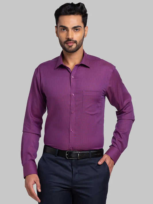 Men Blue Slim Fit Structure Cotton Shirts