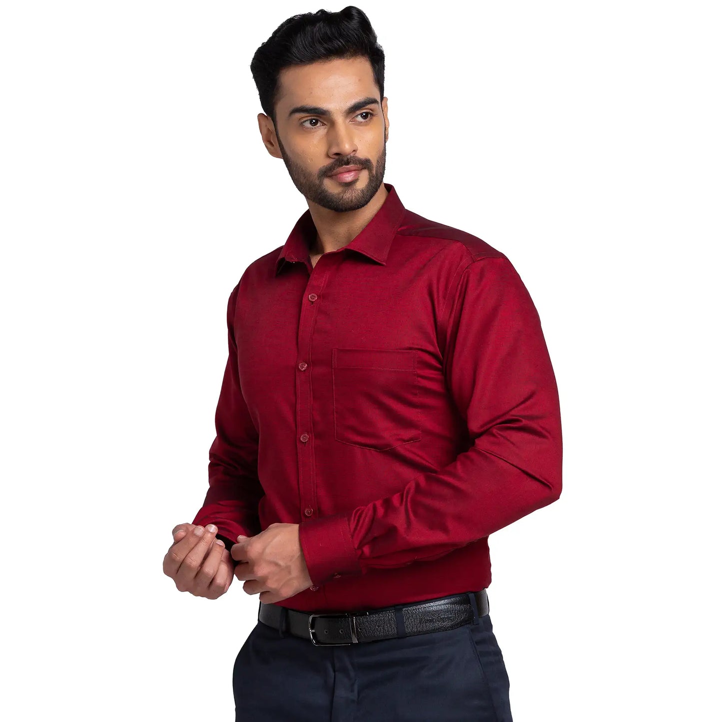 Park Avenue Men Violet Structure Slim Fit Cotton Cut Away Collar Shirt