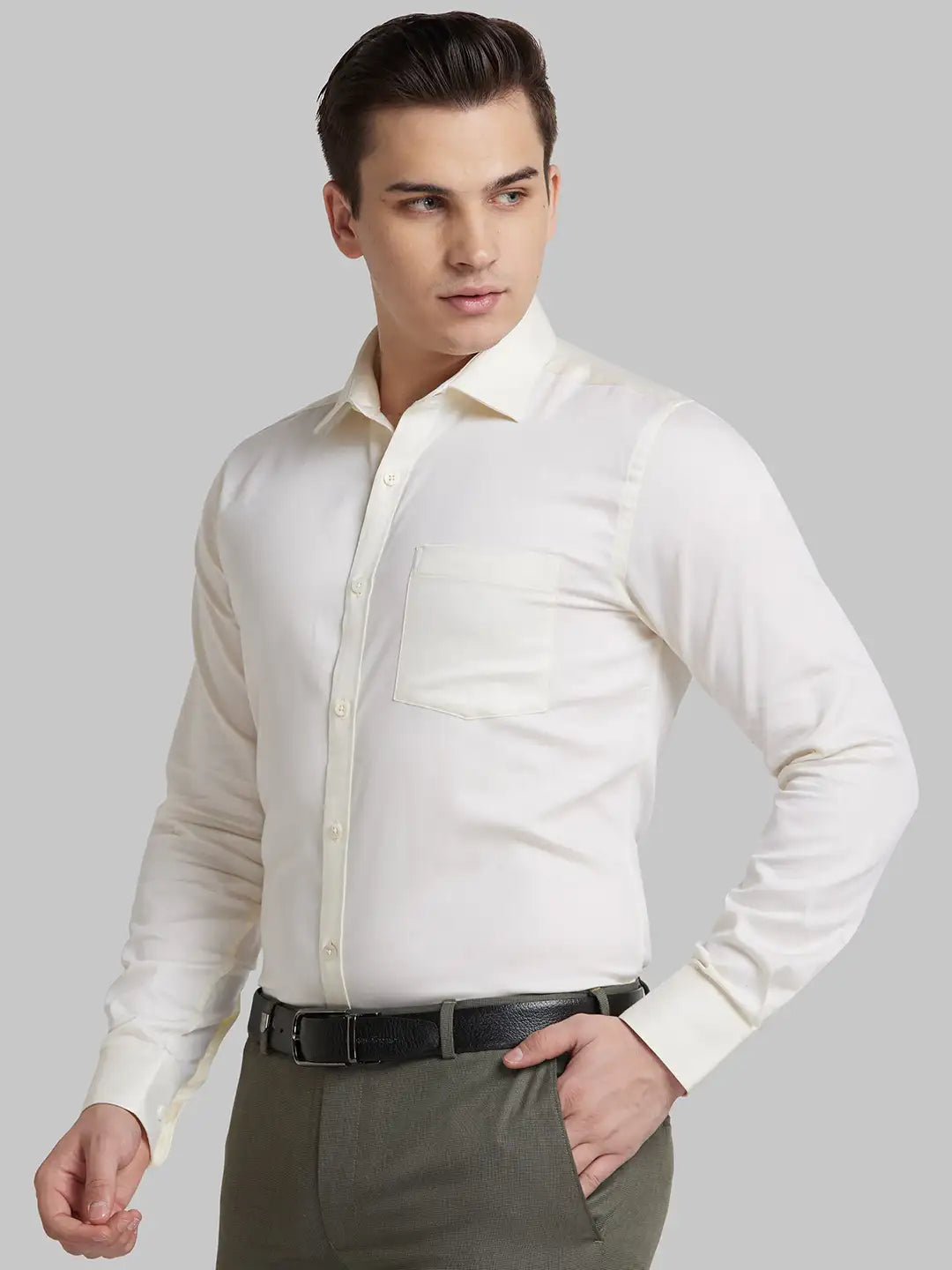 Men White Slim Fit Structure  Cotton   Shirts
