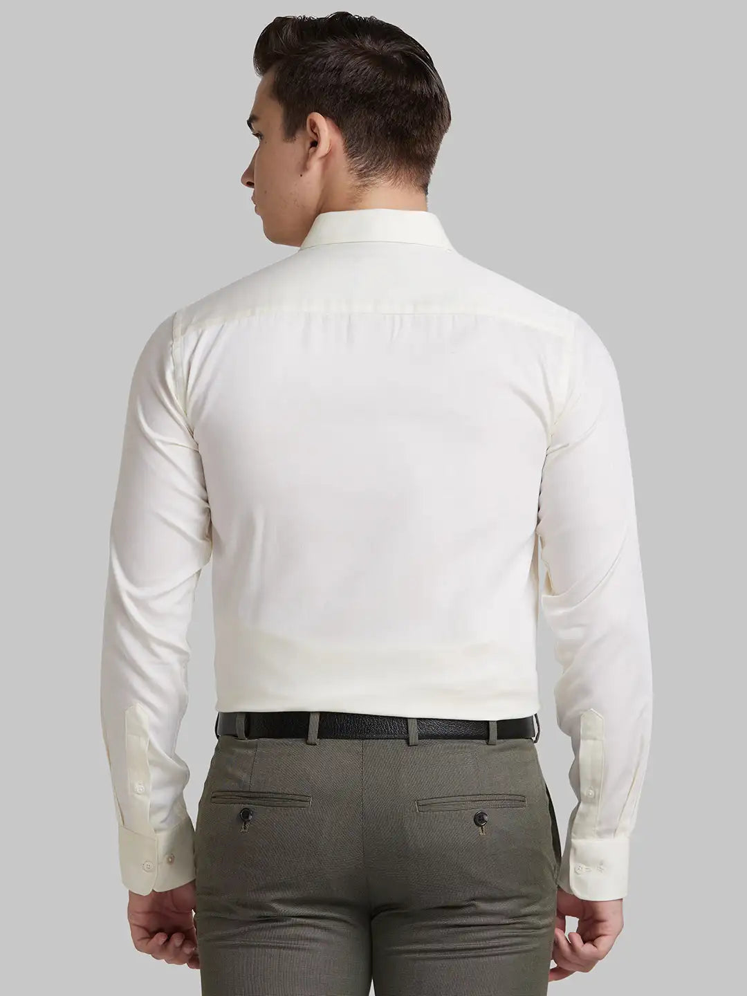 Men White Slim Fit Structure  Cotton   Shirts