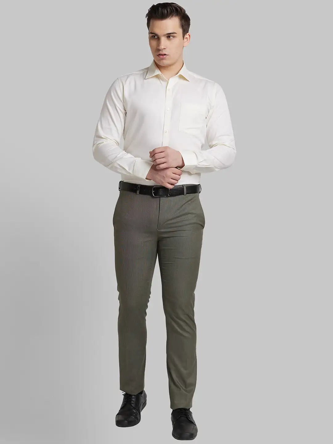 Men White Slim Fit Structure  Cotton   Shirts