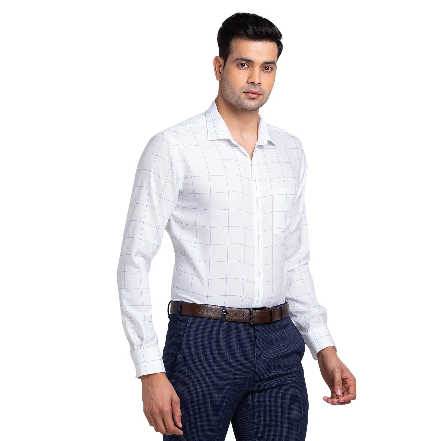 Park Avenue Men Orange Structure Slim Fit Cotton Cut Away Collar Shirt