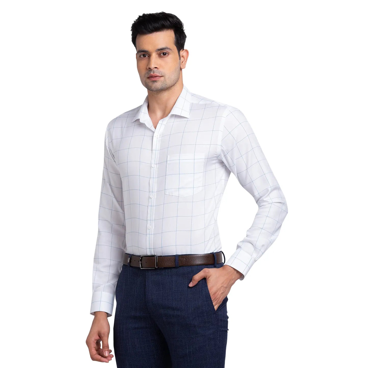 Park Avenue Men Orange Structure Slim Fit Cotton Cut Away Collar Shirt