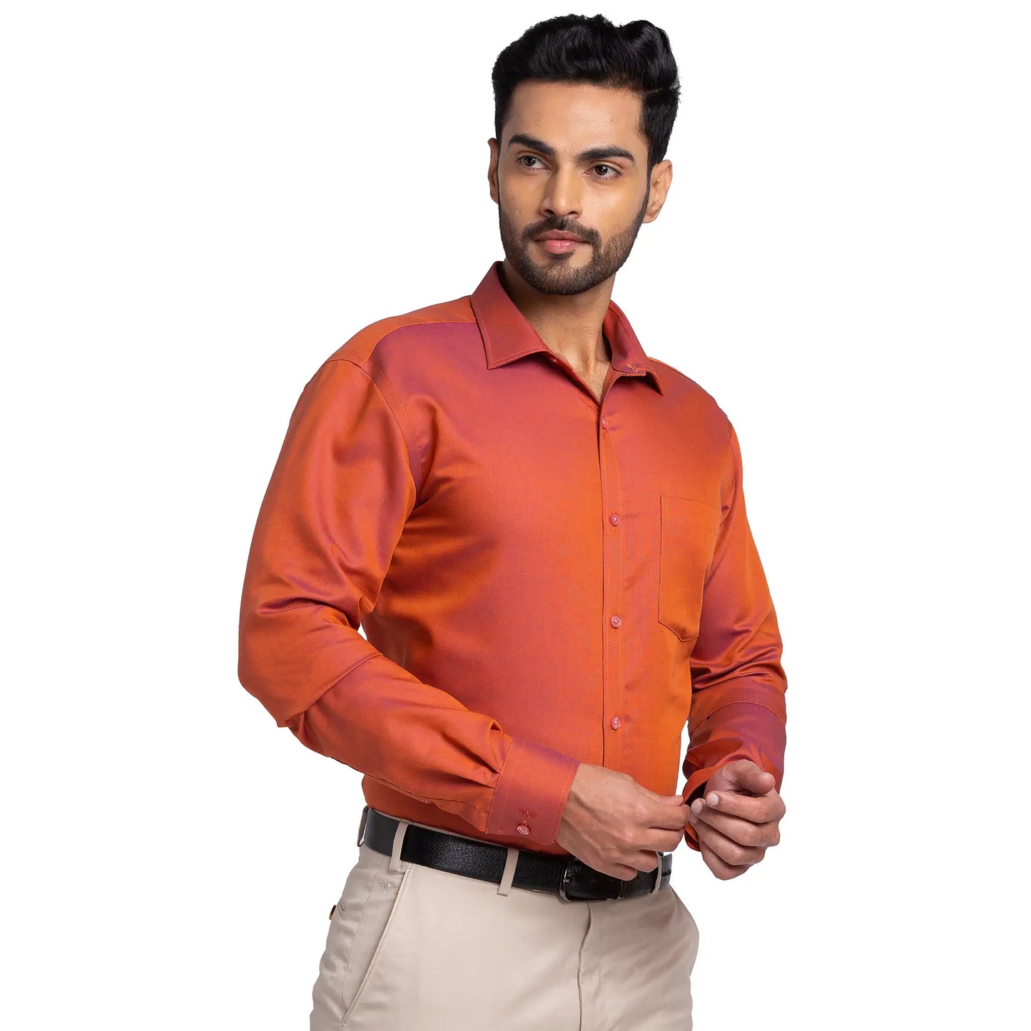 Park Avenue Men Violet Structure Slim Fit Cotton Cut Away Collar Shirt