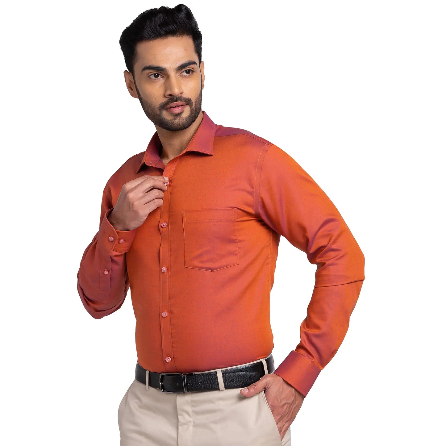 Park Avenue Men Violet Structure Slim Fit Cotton Cut Away Collar Shirt