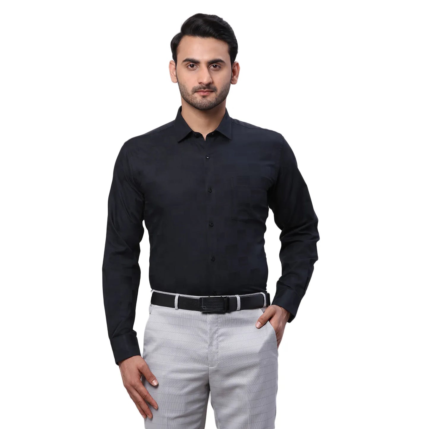 Park Avenue Men Red Structure Slim Fit Cotton Cutaway Collar Shirt