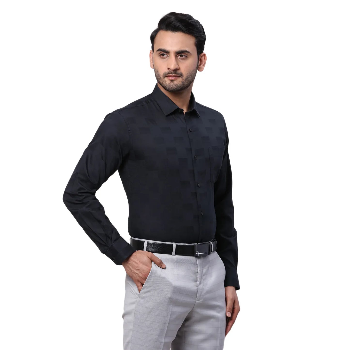 Park Avenue Men Red Structure Slim Fit Cotton Cutaway Collar Shirt