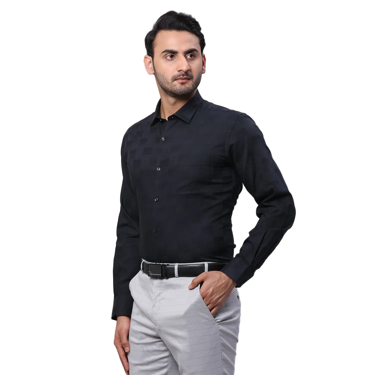 Park Avenue Men Red Structure Slim Fit Cotton Cutaway Collar Shirt