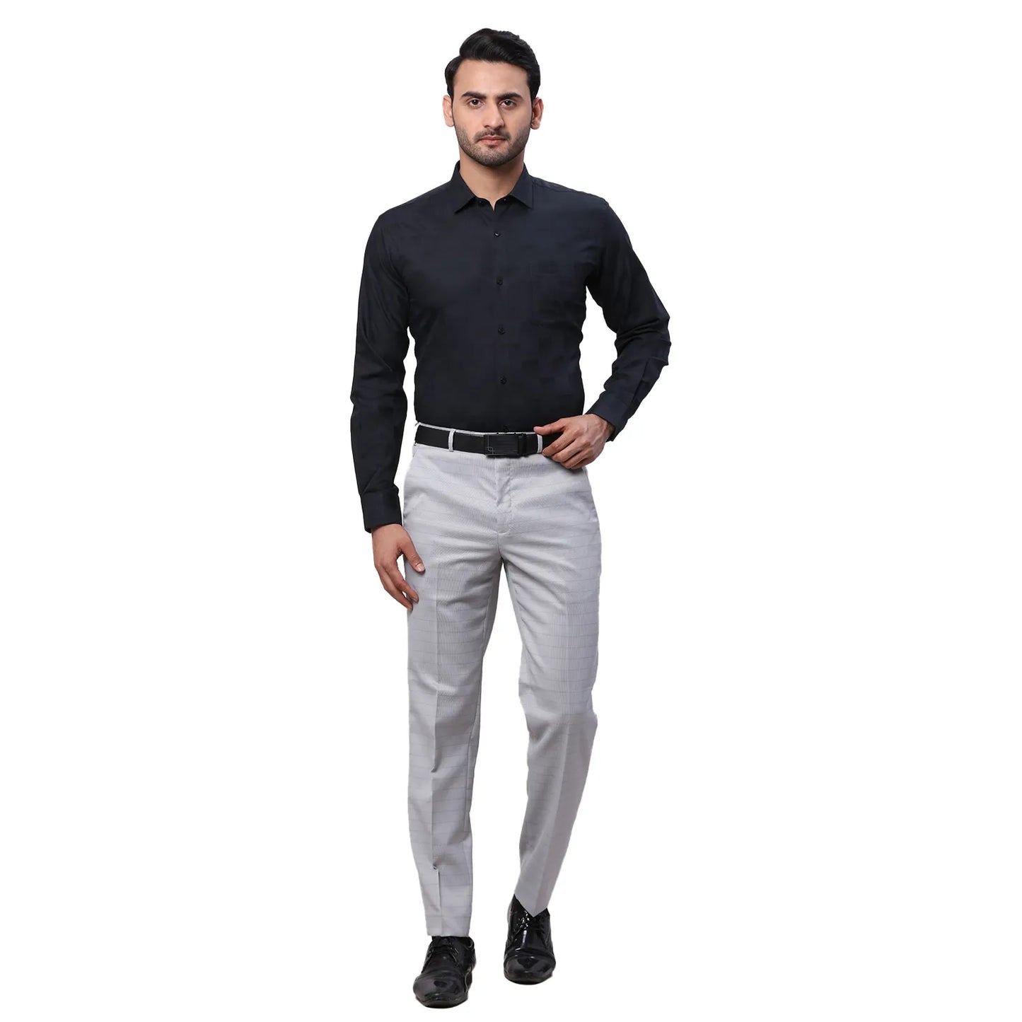 Park Avenue Men Red Structure Slim Fit Cotton Cutaway Collar Shirt