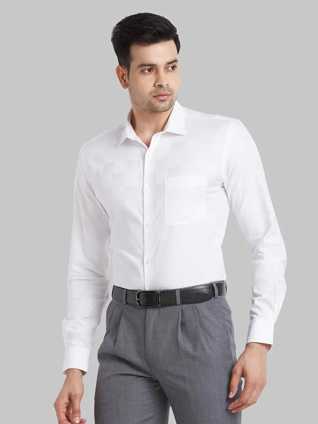 Men Blue Slim Fit Structure  Cotton   Shirts