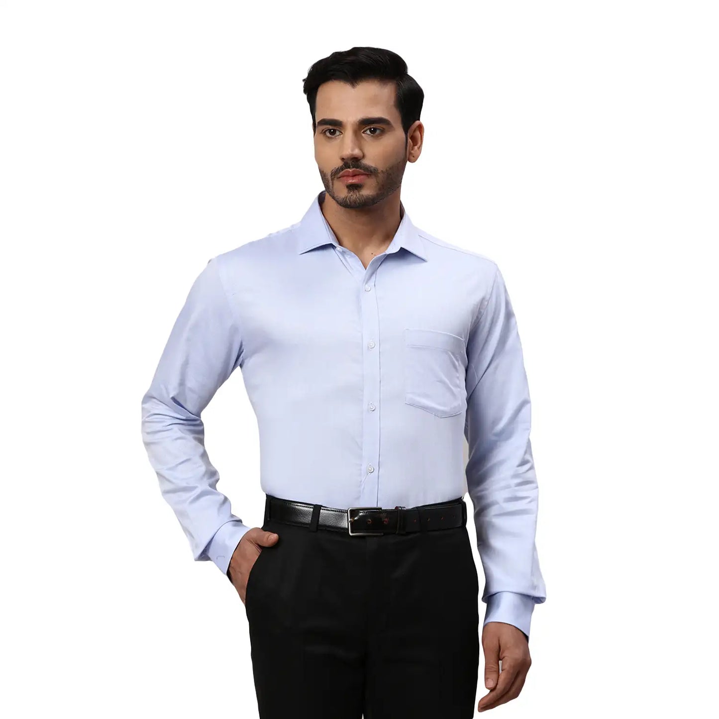 Park Avenue Men Blue Solid Slim Fit Cotton Blend Shirt