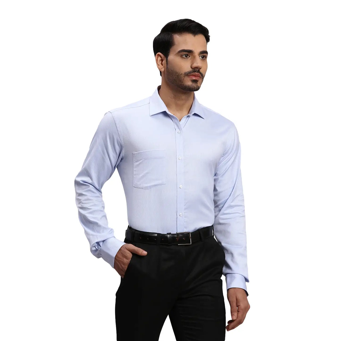 Park Avenue Men Blue Solid Slim Fit Cotton Blend Shirt