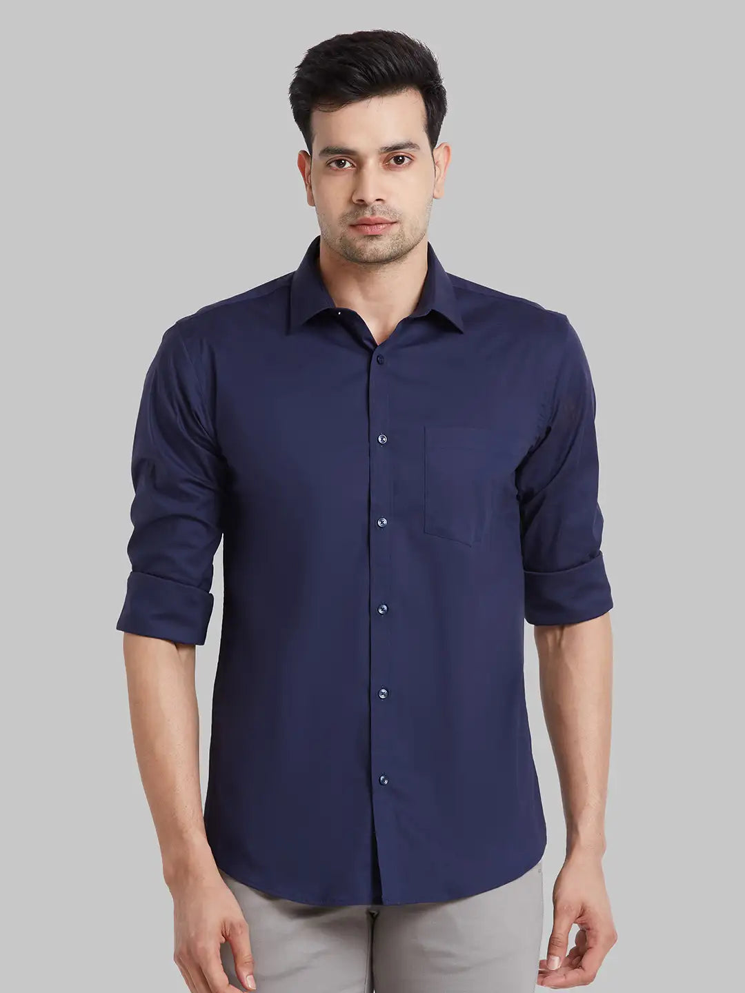 Men Grey Slim Fit Solid Cotton Blend   Shirts