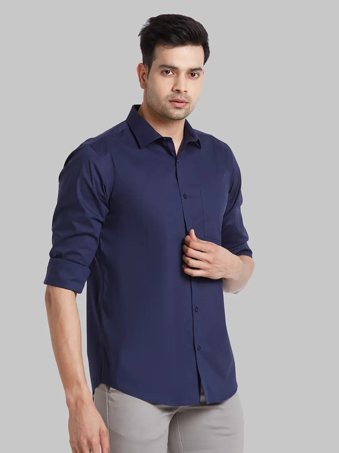 Men Grey Slim Fit Solid Cotton Blend   Shirts