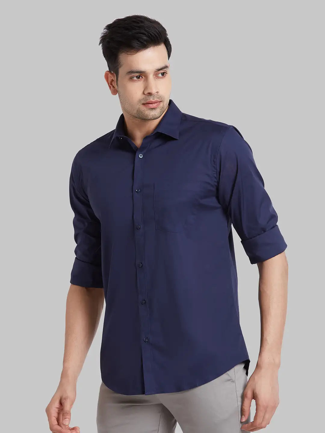 Men Grey Slim Fit Solid Cotton Blend   Shirts