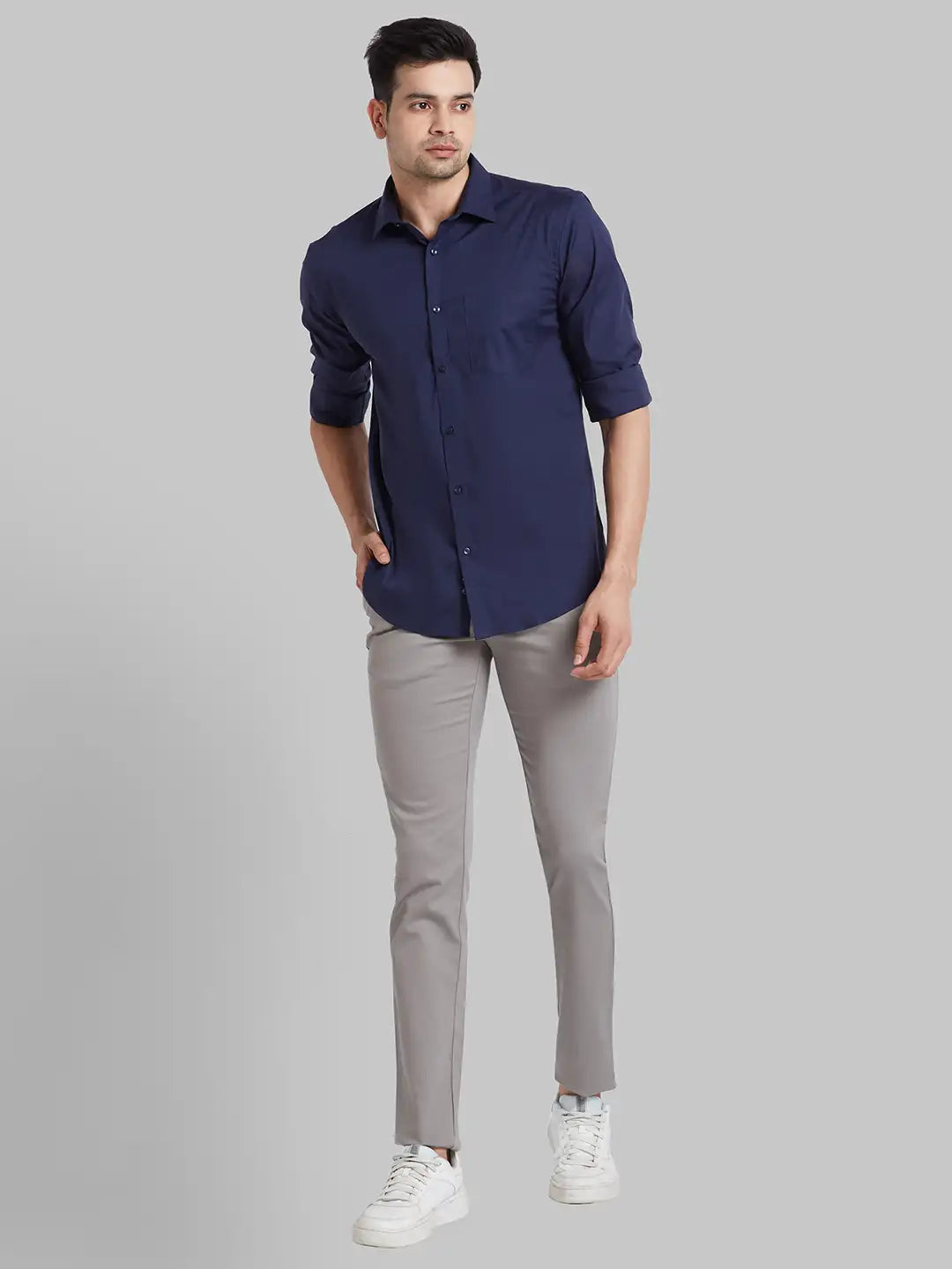 Men Grey Slim Fit Solid Cotton Blend   Shirts