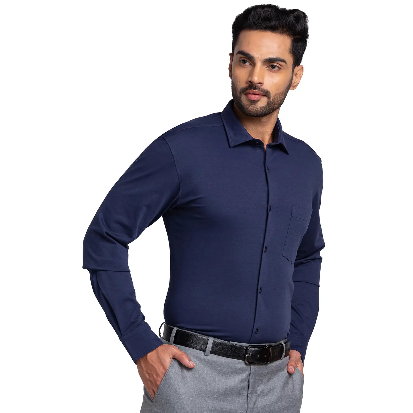 Park Avenue Men Black Solid Slim Fit Cotton Blend Shirt