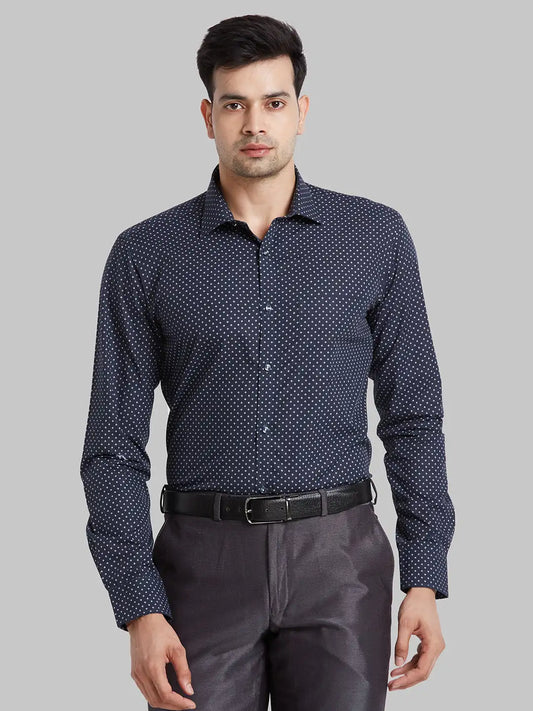 Park Avenue Men Blue Print Slim Fit Cotton Blend Shirt