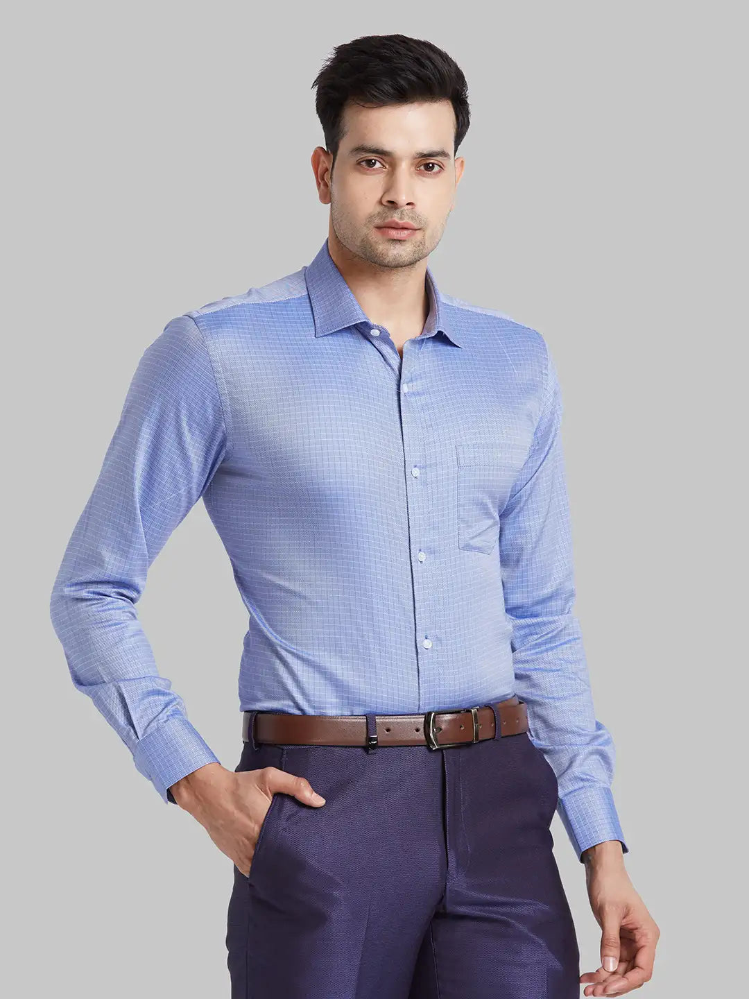 Park Avenue Men Grey Structure Slim Fit Cotton Shirt
