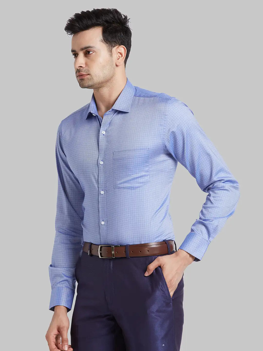 Park Avenue Men Grey Structure Slim Fit Cotton Shirt