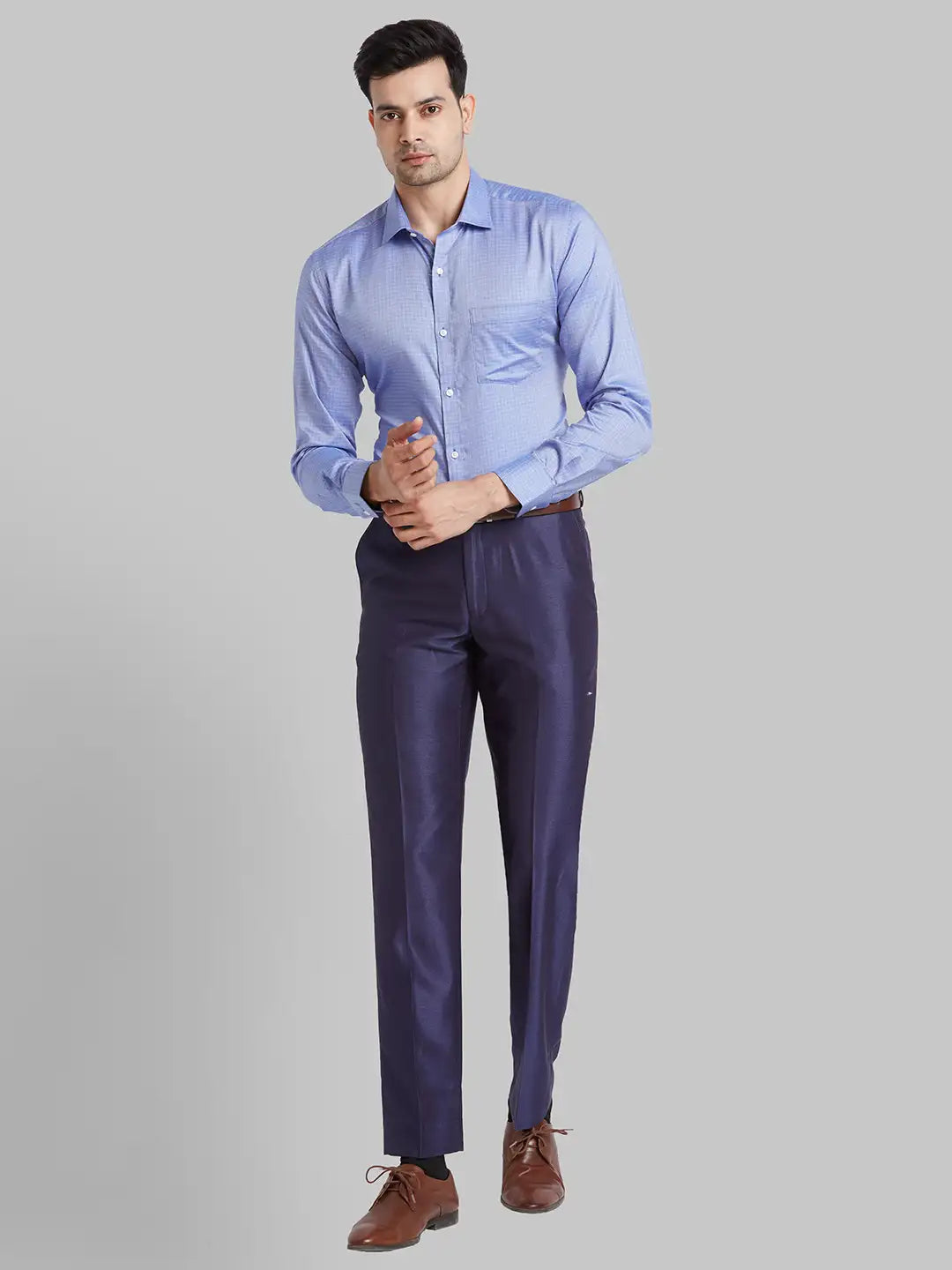 Park Avenue Men Grey Structure Slim Fit Cotton Shirt