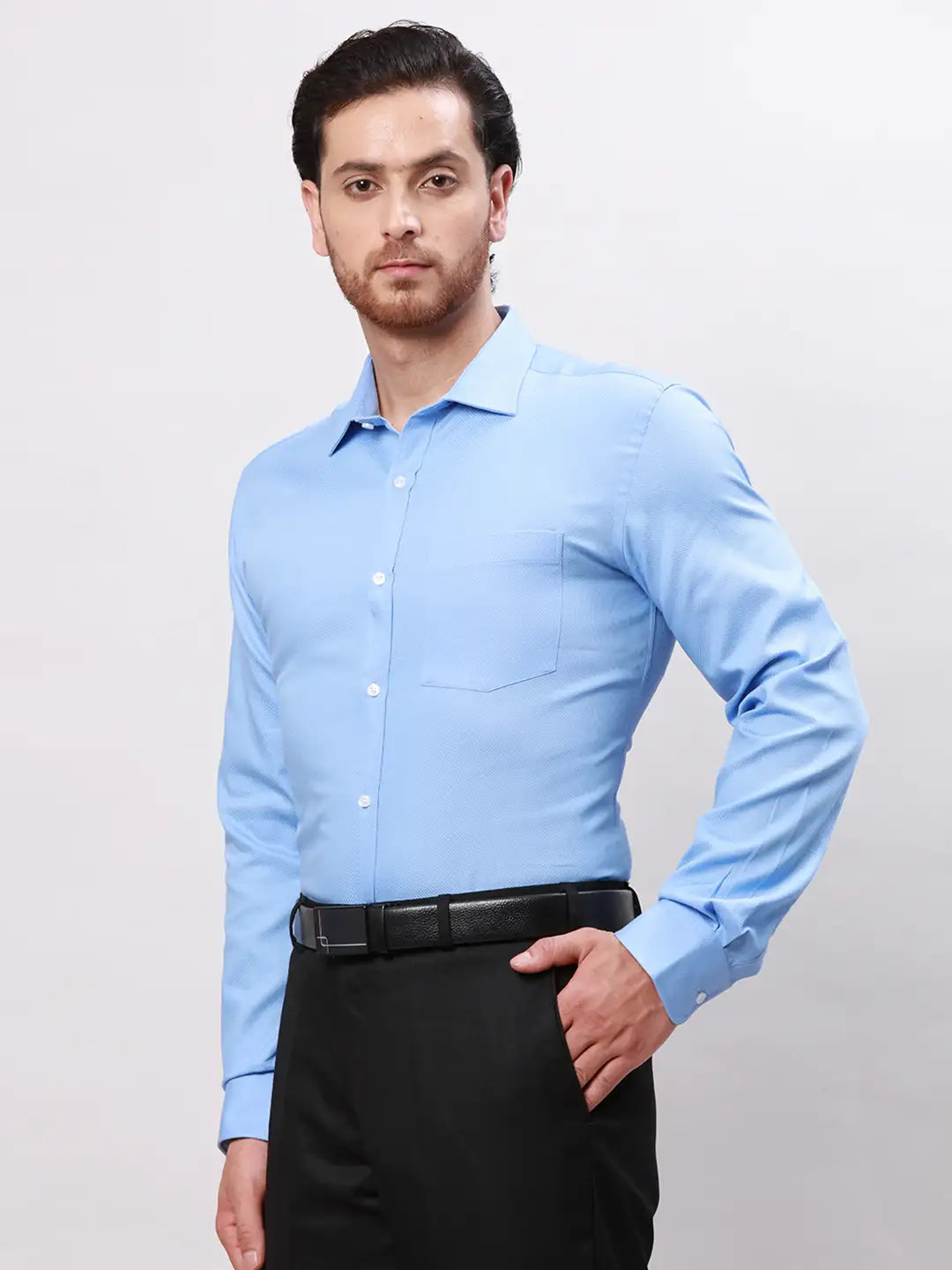 Park Avenue Men Blue Slim Fit Checks Polyester Shirts
