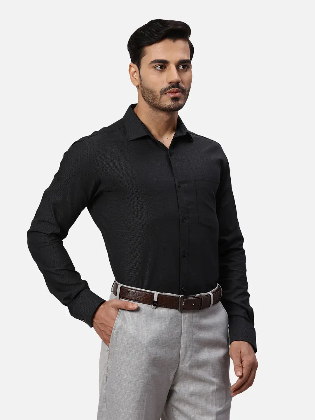 Park Avenue Slim Fit Self Design Light Blue Shirt