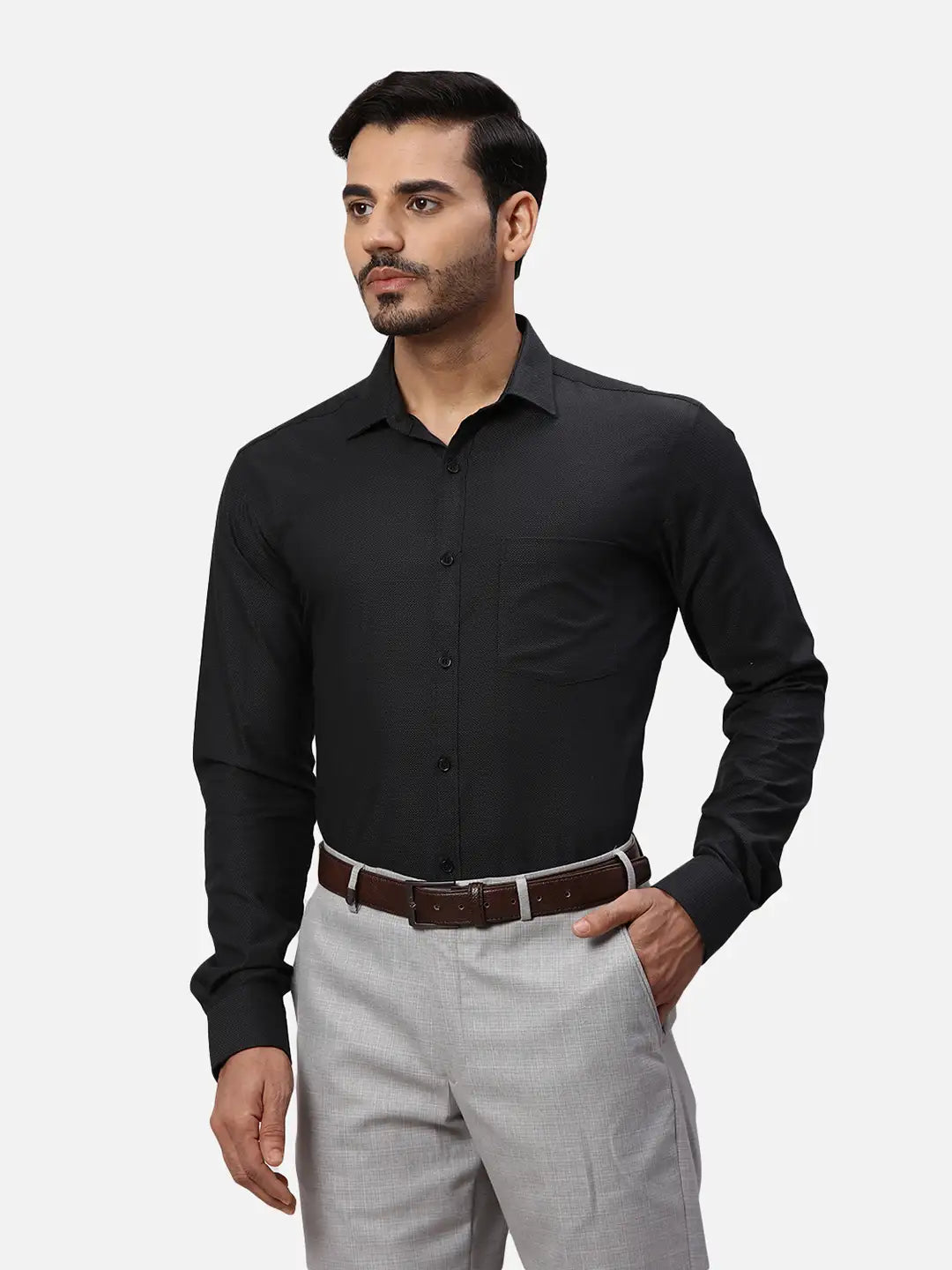 Park Avenue Slim Fit Self Design Light Blue Shirt
