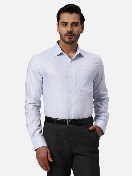 Park Avenue Slim Fit Self Design Light Blue Shirt