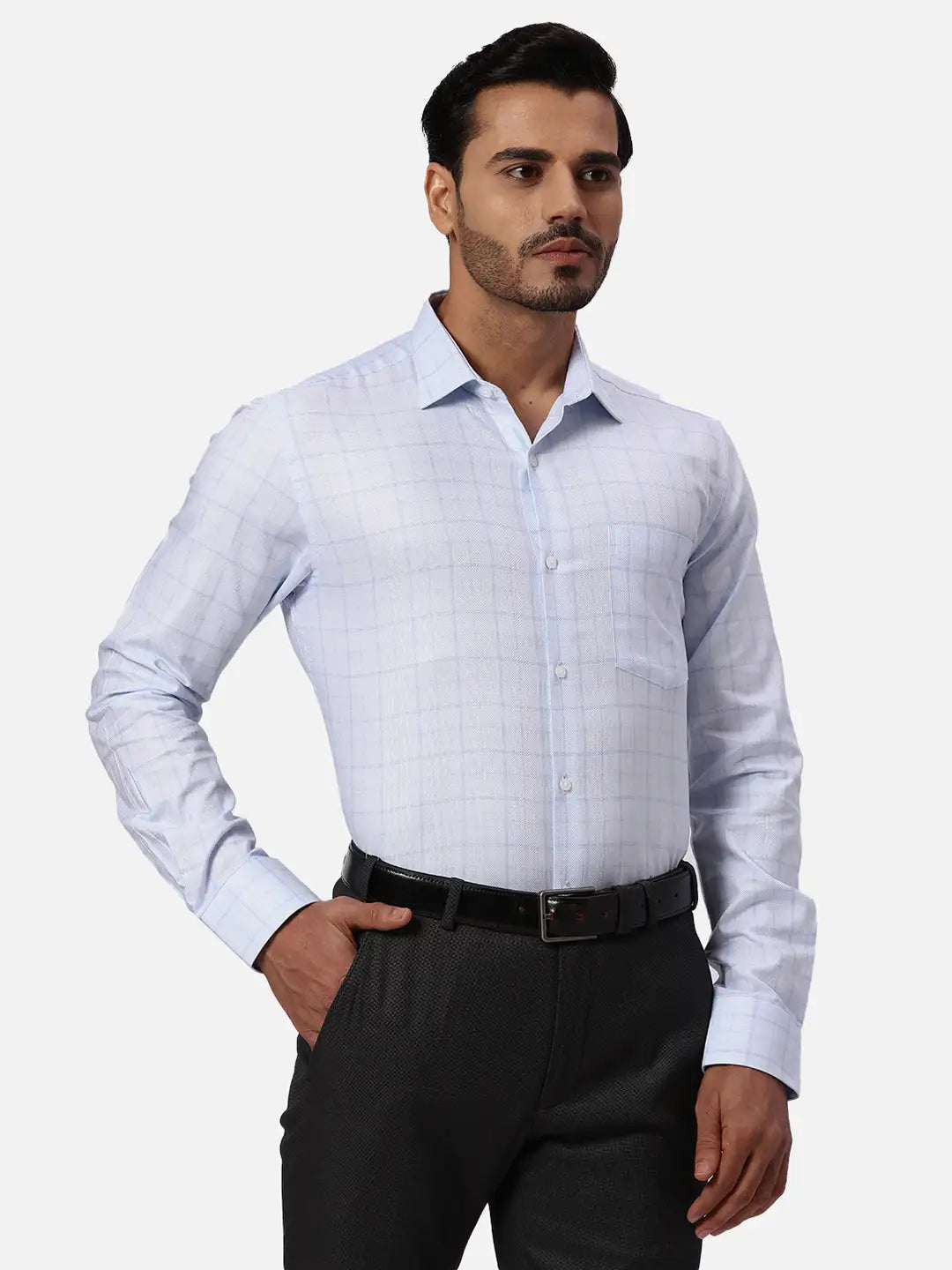 Park Avenue Slim Fit Self Design Light Blue Shirt