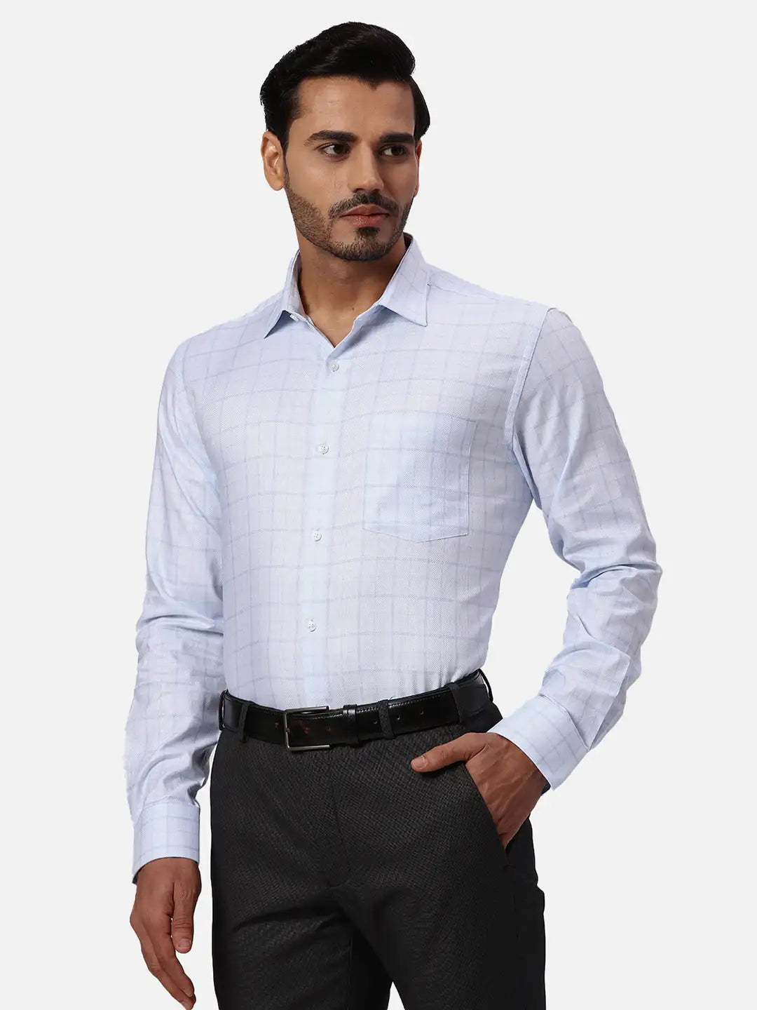 Park Avenue Slim Fit Self Design Light Blue Shirt