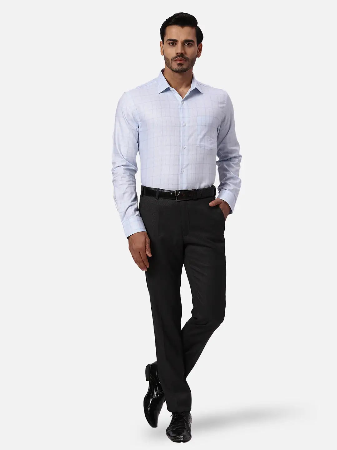 Park Avenue Slim Fit Self Design Light Blue Shirt
