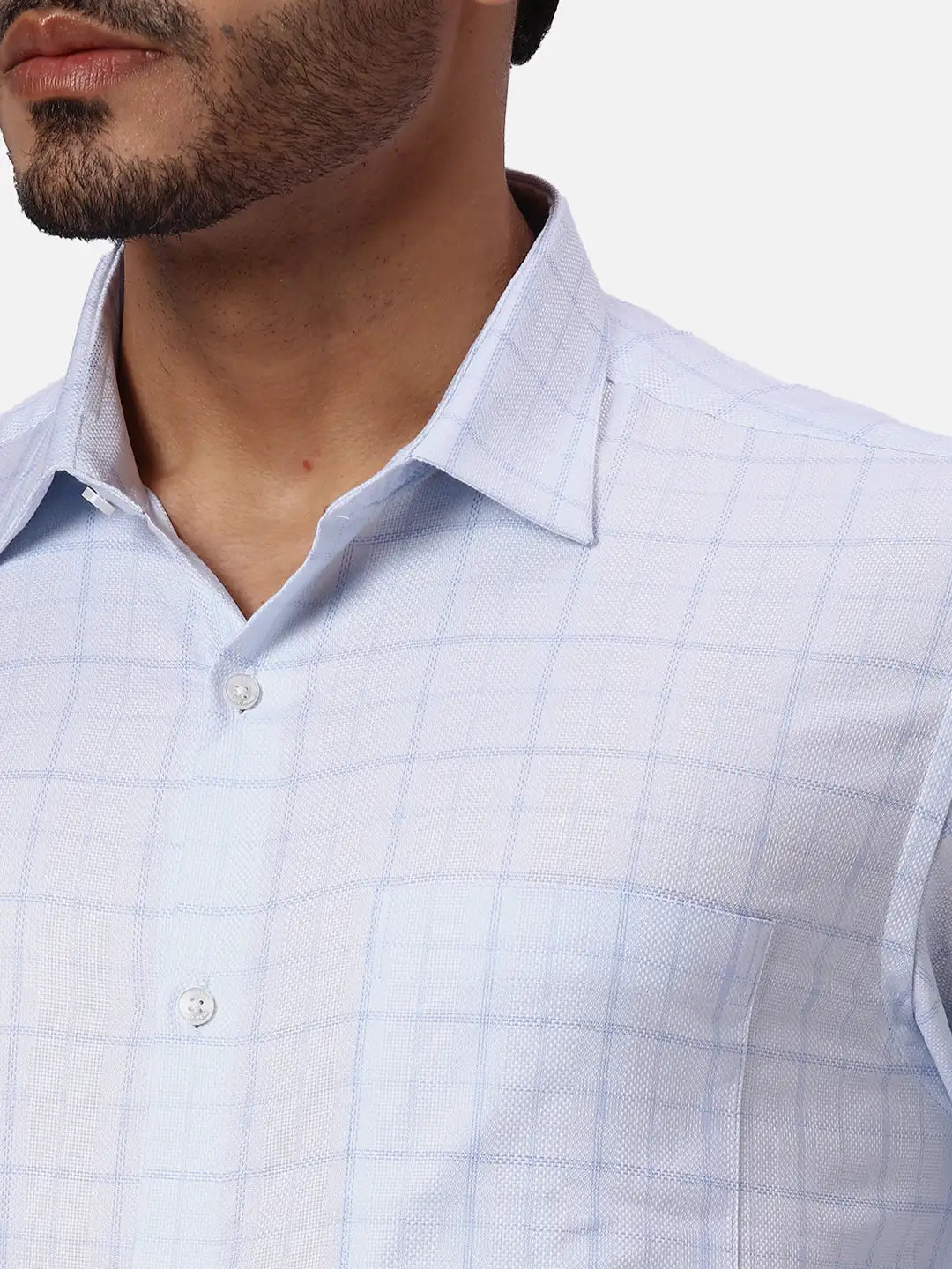 Park Avenue Slim Fit Self Design Light Blue Shirt