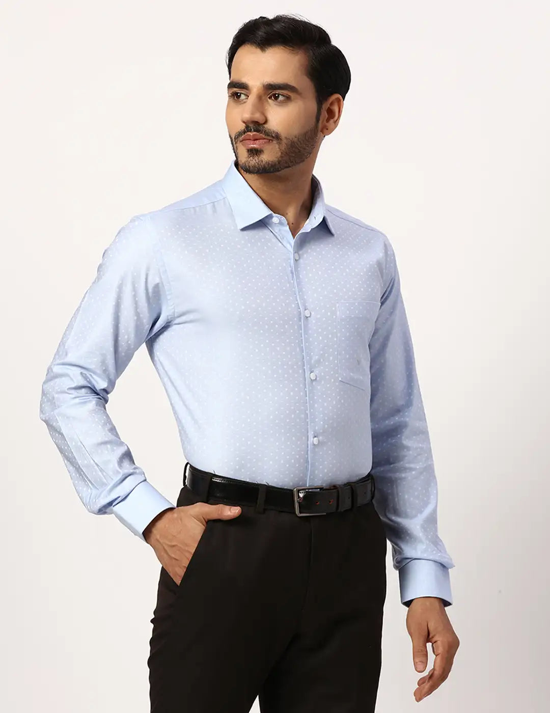 Park Avenue Slim Fit Self Design Light Grey Shirt