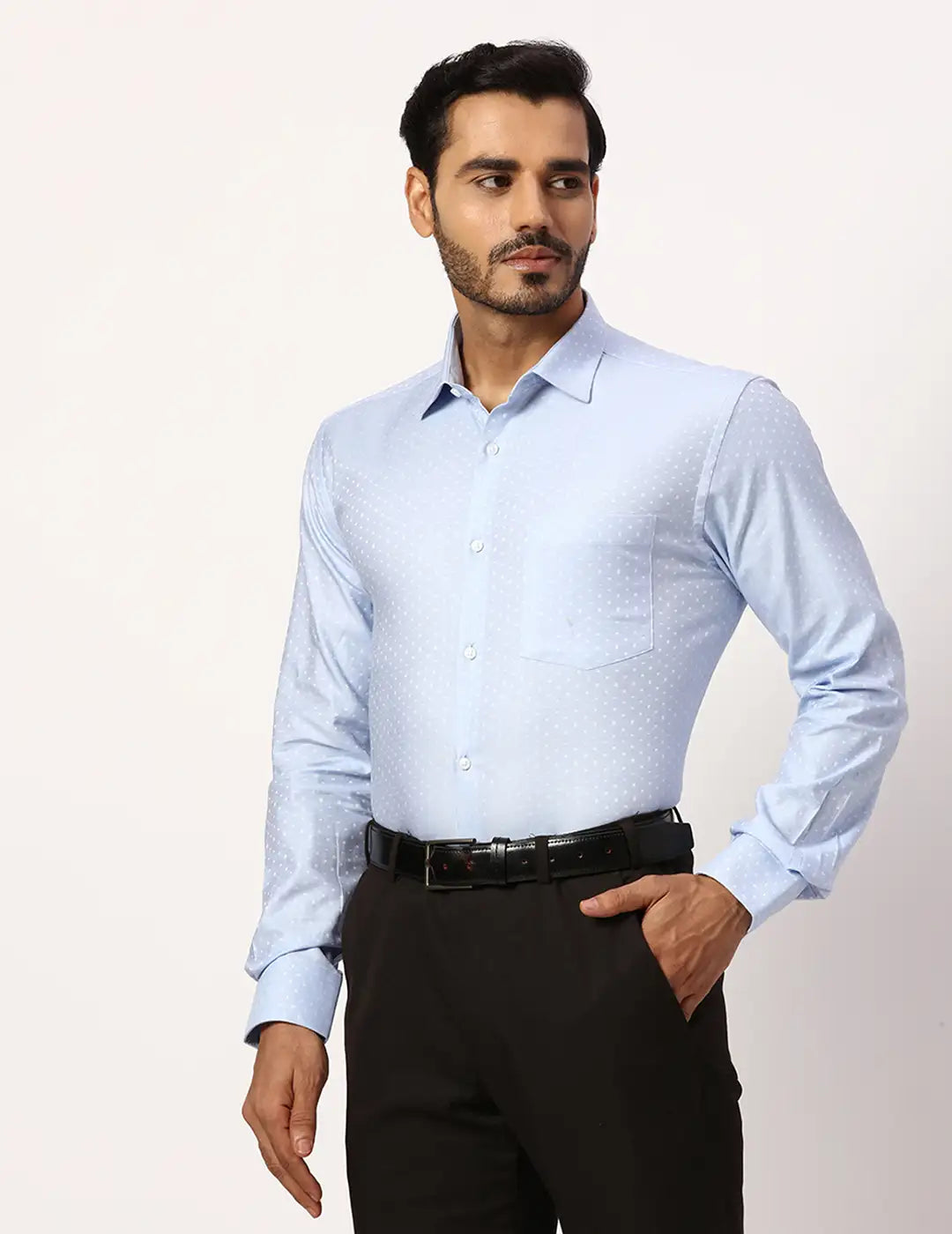 Park Avenue Slim Fit Self Design Light Grey Shirt