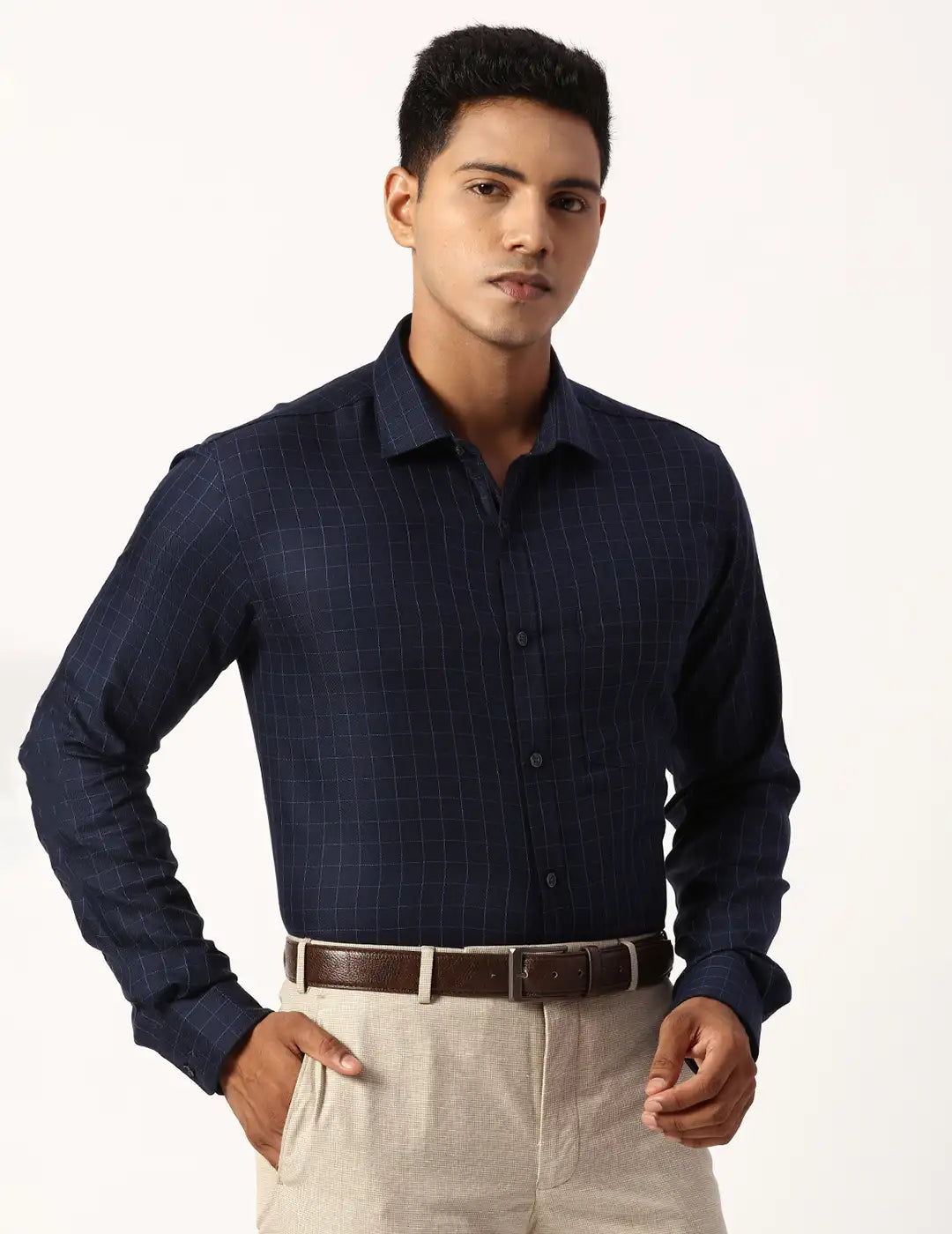 Park Avenue Slim Fit Checkered White Shirt
