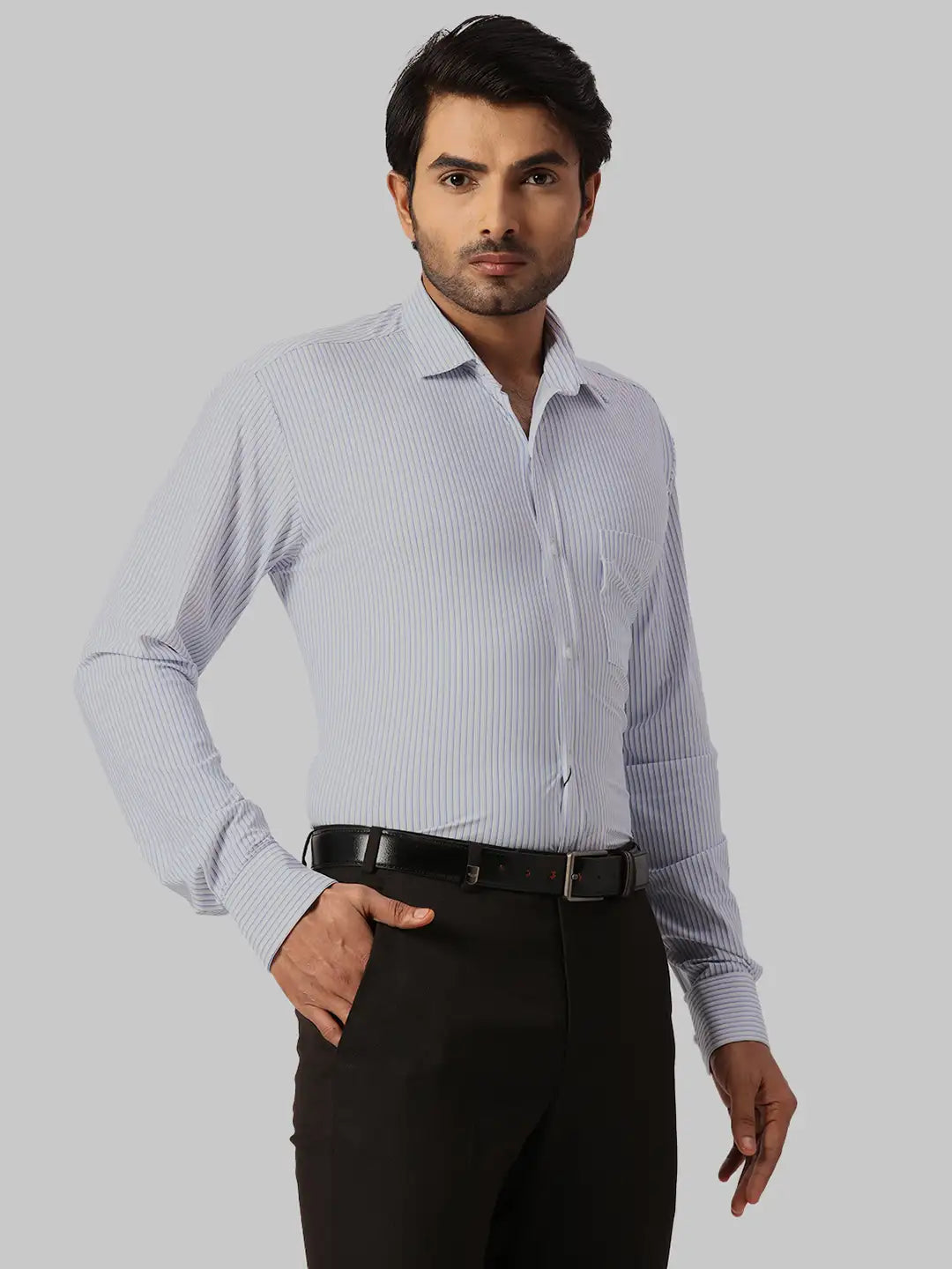 Park Avenue Slim Fit Striped Medium Green Shirt