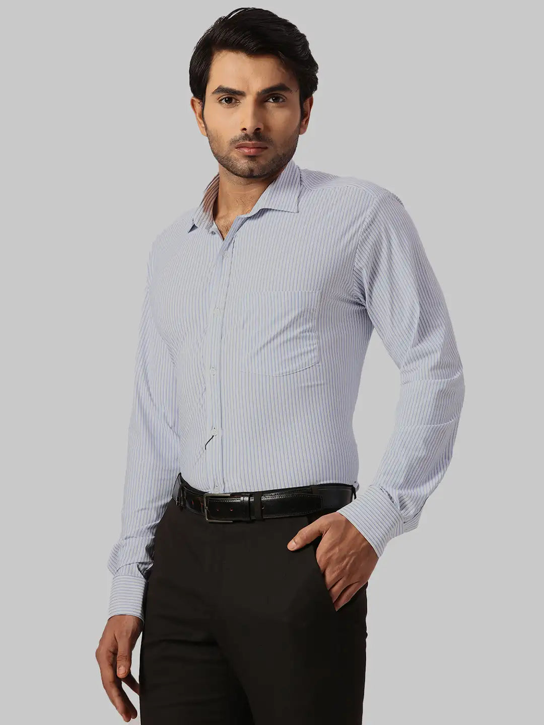 Park Avenue Slim Fit Striped Medium Green Shirt
