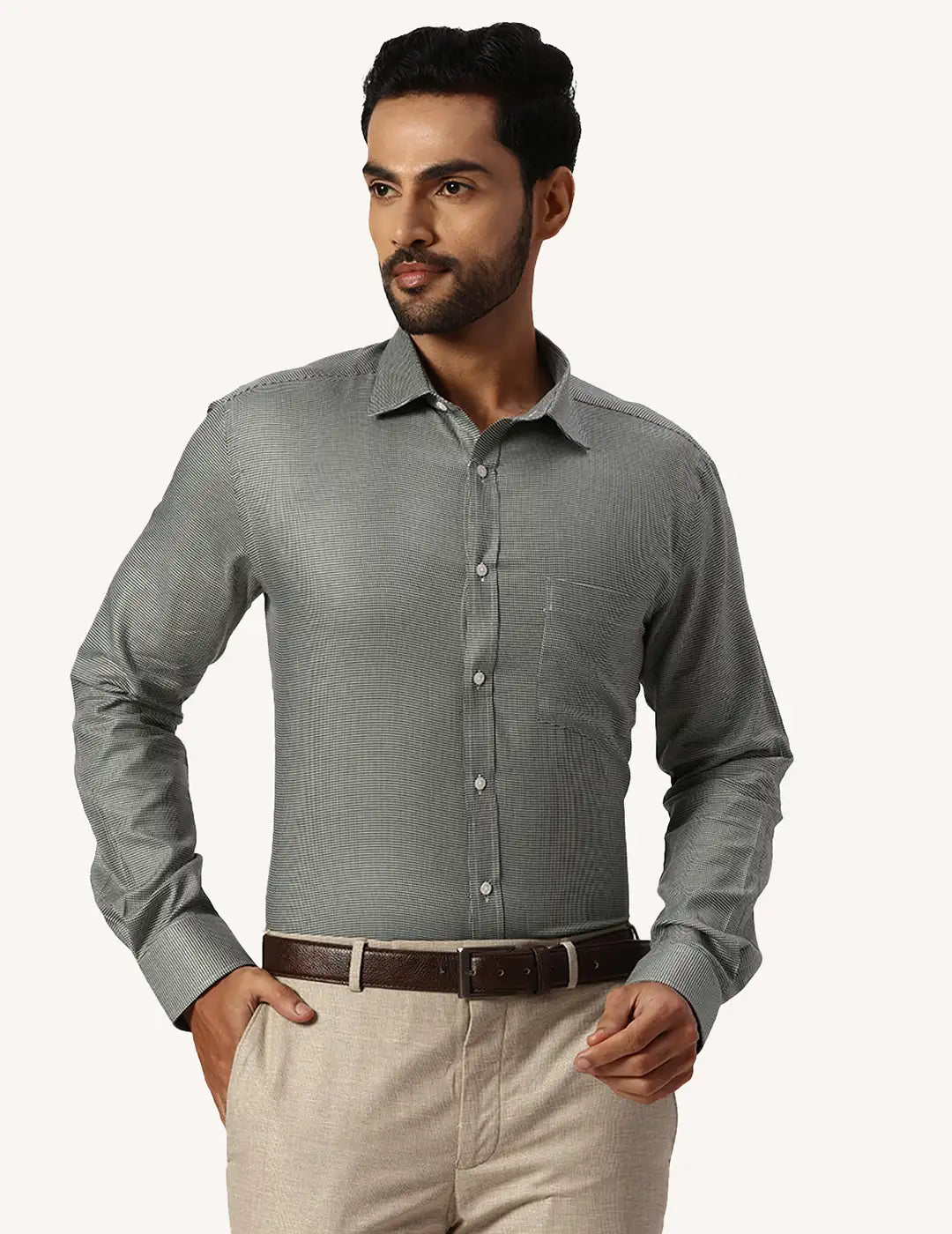 Park Avenue Slim Fit Checkered Medium Fawn Shirt